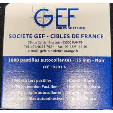 Pastilles Autocollantes - Noir Ronds 15mm Btes de 1000