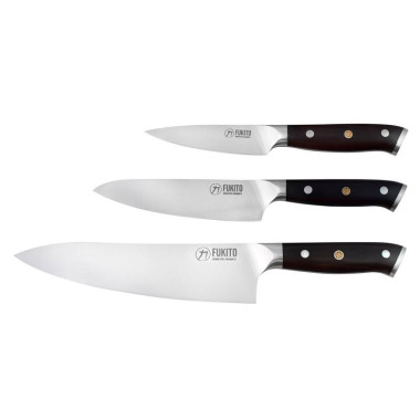 Couteaux Coffret de 3 Fukito Ebène X50 office 9cm-universelle 15cm-chef 21cm