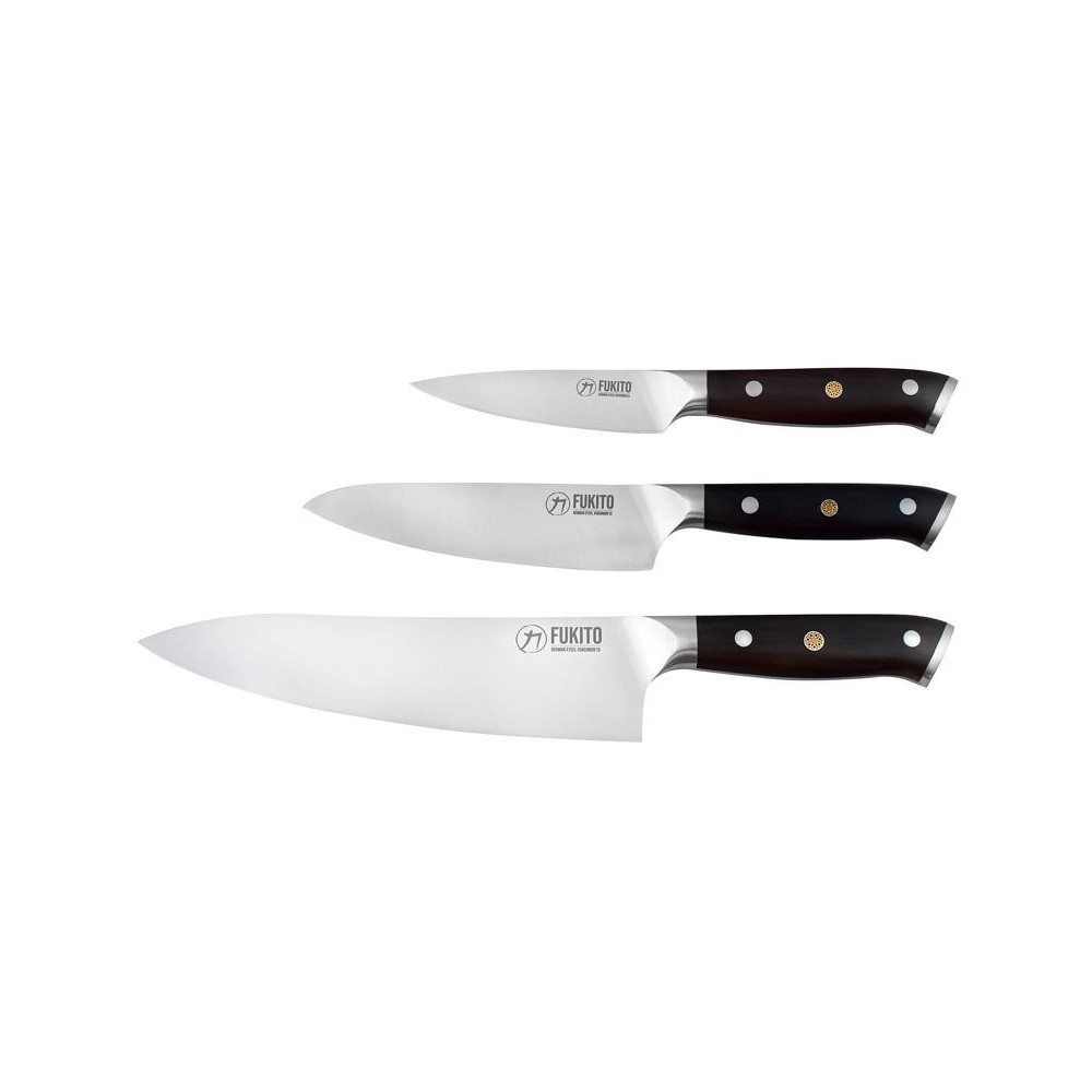 Couteaux Coffret de 3 Fukito Ebène X50 office 9cm-universelle 15cm-chef 21cm
