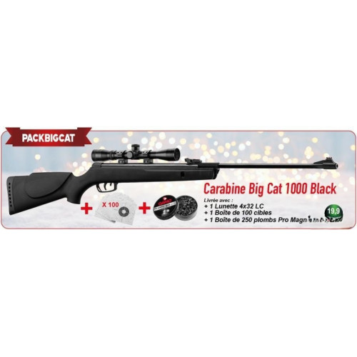 Carabine Gamo Big Cat Black 4.5mm 19.9j Pack+lunette+cibles+plombs